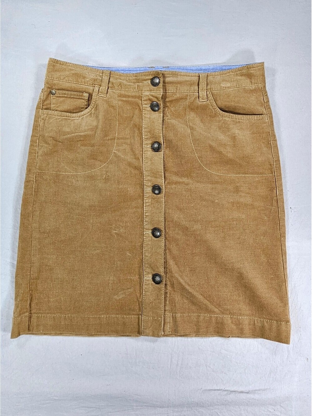 Tommy Hilfiger Womens 8 Corduroy Skirt Tan Brown Button Front Y2K Preppy